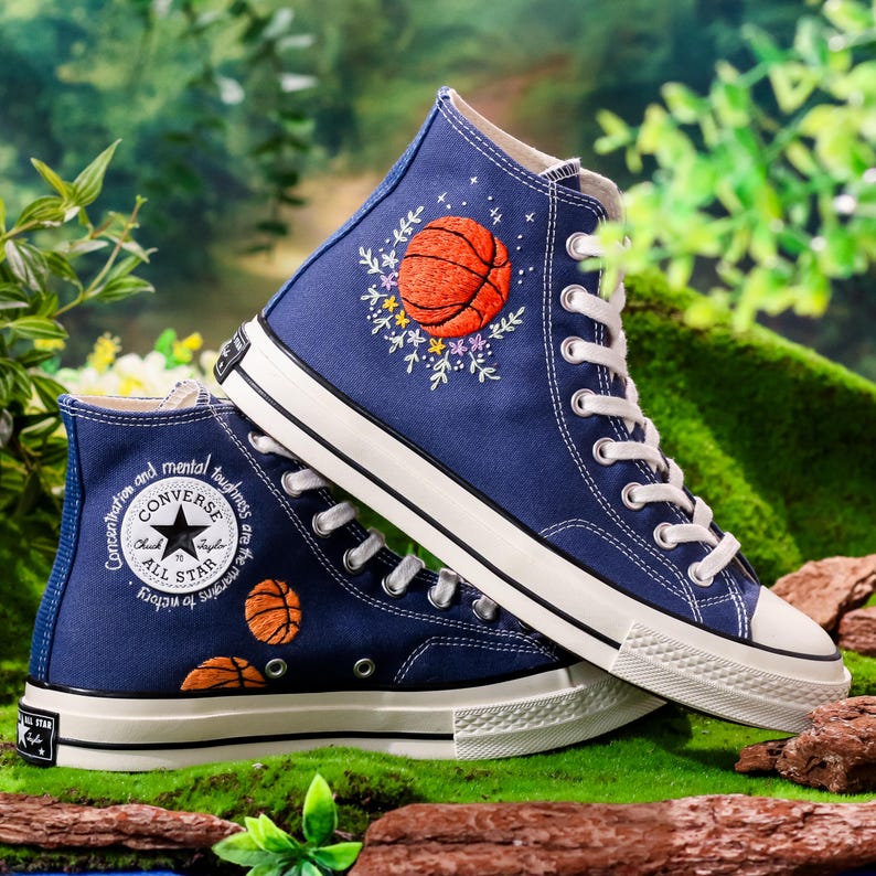 Custom Embroidered Converse, Basketball Embroidered Shoes, Converse Embroidery Sport, Basketball Player Gifts, Anniversary Gifts