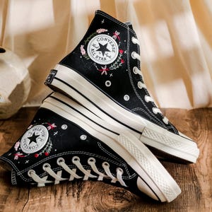 Custom Embroidered Converse Shoes, Mushroom Embroidery Converse High Tops, Custom Converse Shoes for Mushroom Lovers,  Unique gifts