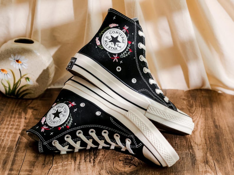 Custom Embroidered Converse Shoes, Mushroom Embroidery Converse High Tops, Custom Converse Shoes for Mushroom Lovers,  Unique gifts