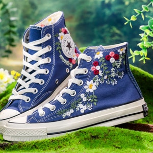 Custom Embroidered Converse Chuck Taylor All Star, Rose Flower and Daisy Embroidered Sneaker, Flower Embroidered Shoes, Unique Gift for Her