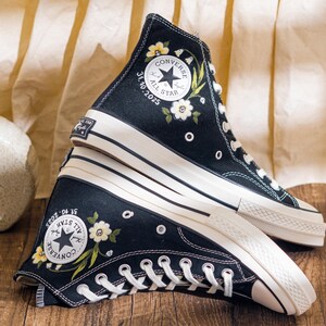 Custom Gothic Embroidered Converse High Tops, Black Canvas Sneakers Embroidery With Skull And Snail, Halloween Converse Shoes, Unique Gifts