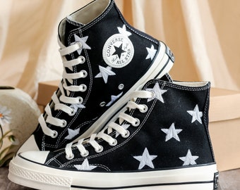 Custom Embroidered Converser 1970s, Star Embroidery Design, Star Embroidered Shoes for Men, White Star Embroidered Sneakers, Gift for Her