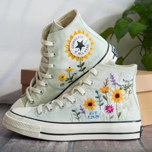Custom Converse Chuck Taylor Embroidered Garden Flowers, Sunflower Embroidered Converse, Garden Sunflowers Embroidered Sneaker, Gift For Her