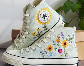 Custom Converse Chuck Taylor Embroidered Garden Flowers, Sunflower Embroidered Converse, Garden Sunflowers Embroidered Sneaker, Gift For Her