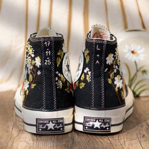 Unique Woodland Design Embroidered Converse, Custom Embroidered Sneakers High Top, Mushroom & Floral Embroidery Converse, Nature Lover Gift