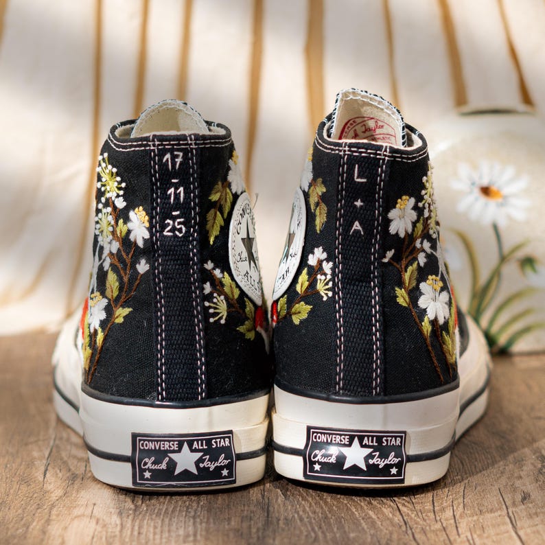 Unique Woodland Design Embroidered Converse, Custom Embroidered Sneakers High Top, Mushroom & Floral Embroidery Converse, Nature Lover Gift