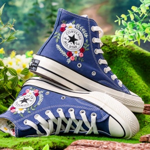Custom Embroidered Converse Chuck Taylor All Star, Rose Flower and Daisy Embroidered Sneaker, Flower Embroidered Shoes, Unique Gift for Her