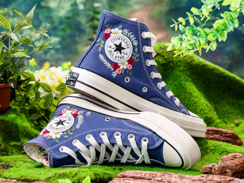 Custom Embroidered Converse Chuck Taylor All Star, Rose Flower and Daisy Embroidered Sneaker, Flower Embroidered Shoes, Unique Gift for Her