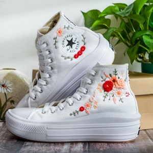 Wedding Converse for Bride, Bridal Converse for Wedding, Custom Wedding Sneaker Embroidered Flower, Bridal Flower Embroidered Shoes