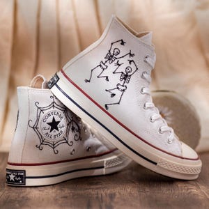 Converse Embroidered Dancing Skeleton 90s Vintage Style Shoes, Retro Skeleton Sneakers, Skull Funny Embroidery Shoes