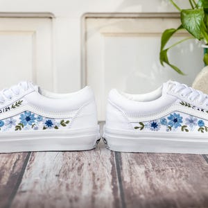 Custom Wedding Vans, Blue Flowers Embroidered Shoes for Bride, Floral Embroidered Vans, Custom Sneakers Embroidery Flowers, Wedding Gifts