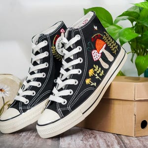 Embroidered Converse Mushroom, Butterfly, Converse Embroidery Mushroom, Custom Shoes Embroidered Butterfly, Mushrooms Sneakers, Gift for Her