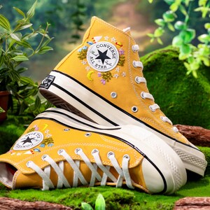 Embroidered Converse Shoes, Converse Embroidery Flowers, Floral Embroidery Sneakers Custom for Women, Sun and Sunflower Embroidery Converse