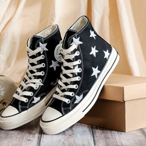 Custom Embroidered Converser 1970s, Star Embroidery Design, Star Embroidered Shoes for Men, White Star Embroidered Sneakers, Gift for Her