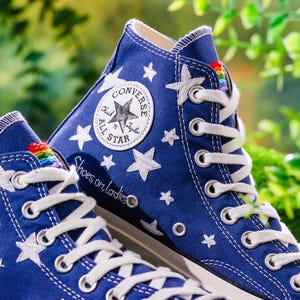 Embroidered Converse, Embroidered Star Converse, Shoes Embroidery Stars, Custom Converse Men, Custom Shoes Embroidered Stars Sneakers Gift