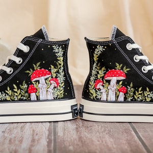 Custom Embroidered Converse Chuck Taylor 1970s, Mushrooms Embroidered Sneakers Custom, Mushrooms Embroidered Converse Shoes, Gifts for Her