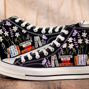 Music Lover Converse,Book and Flower, 1989 Embroidered Sneaker, Flower Embroidery Shoes, Handmade Gifts