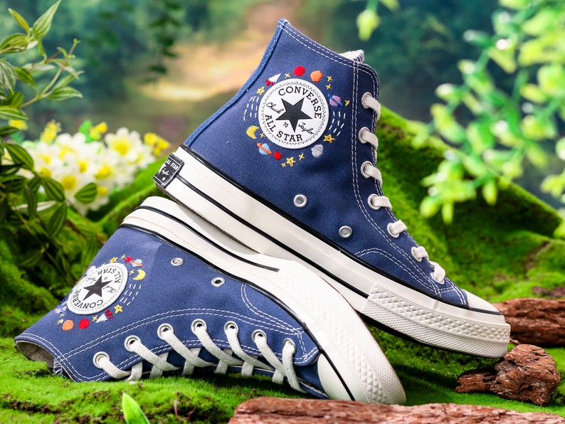 Converse Embroidery Shoes, Rainbow Embroidered Converse High Tops, Sky,  Star Embroidered Shoes,  Rainbow Embroidered Sneakers, Gift for Her