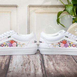 Bridal Flower Embroidered Vans, 3D Flowers Embroidered Vans for Bride, Wedding Flowers Embroidered Shoes, Sneakers Wedding Embroidery Floral
