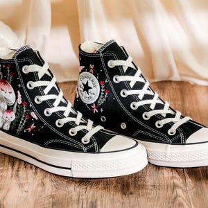 Custom Embroidered Converse Shoes, Mushroom Embroidery Converse High Tops, Custom Converse Shoes for Mushroom Lovers,  Unique gifts