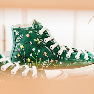 Wildflower Embroidered Converse, Small Flowers and Bees Embroidered Shoes, Custom Floral Embroidered Sneakers, Unique Gift for Nature Lover