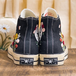 Custom Embroidered Converse Chuck Taylor High Top, Black Converse Embroidery Wildflower & Butterfly, Floral Embroidered Sneakers, Women Gift