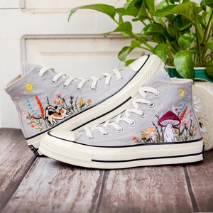 Wildflower Garden Embroidered Converse, Mushrooms, Cat Embroidered Shoes, Custom Floral Embroidery Shoes, Summer Cottagecor Embroidery Shoes