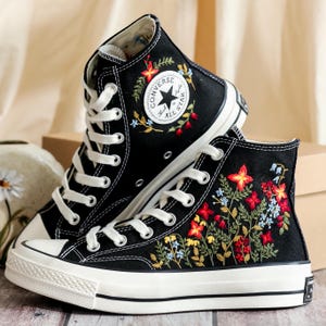 Embroidered Converse, Converse Embroidery Flower, Garden Wildflower Embroidered Converse Shoes, Flower Embroidered Sneakers, Handmade Gift