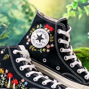 Embroidered Converse Mushroom, Sunflower, Converse Embroidery Mushroom, Custom Shoes Embroidered Floral and Mushrooms Sneakers, Gift for Her