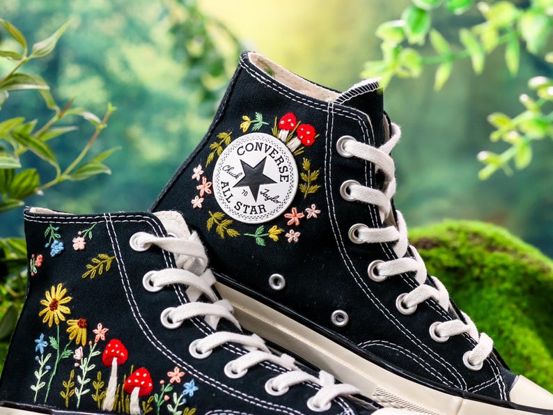 Embroidered Converse Mushroom, Sunflower, Converse Embroidery Mushroom, Custom Shoes Embroidered Floral and Mushrooms Sneakers, Gift for Her