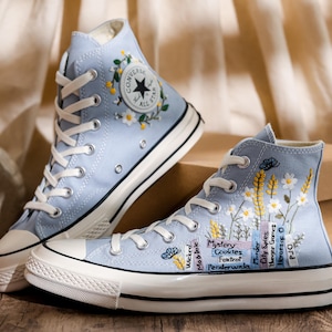 Embroidered Converse, Embroidered Floral, Custom Converse High Top,  Converse Embroidered With Colorful Flower Garden, Personalized Gifts