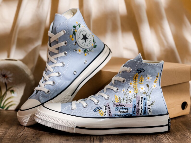 Embroidered Converse, Embroidered Floral, Custom Converse High Top,  Converse Embroidered With Colorful Flower Garden, Personalized Gifts