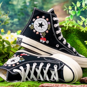 Custom Embroidered Converse High Tops, Angel, Flowers, Mushroom Embroidered Shoes,garden and Flowers Embroidered Sneakers, Gift for Her