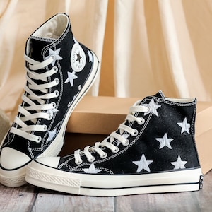 Custom Embroidered Converser 1970s, Star Embroidery Design, Star Embroidered Shoes for Men, White Star Embroidered Sneakers, Gift for Her
