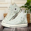 Embroidered Converse, Custom Converse High Top Embroidered Daisy, Embroidered Floral and Bees, Converse Embroidered With Flower Garden product logo