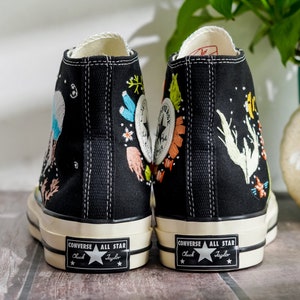 Custom Embroidered Converse High Tops, Shoes Embroidered With A Variety Of Colorful Sea Creatures, Jellyfish Embroidery, Gifts For Daughter