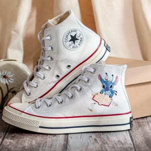 Custom Blue Alien Embroidered Converse High Tops, Converse Embroidery Book, Blue Alien Embroidered Shoes Custom,  Birthday Gifts for Her