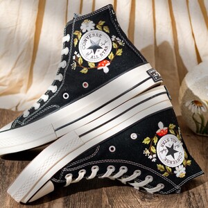 Unique Woodland Design Embroidered Converse, Custom Embroidered Sneakers High Top, Mushroom & Floral Embroidery Converse, Nature Lover Gift