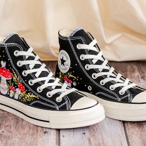 Custom Embroidered Converse Shoes, Mushrooms Embroidery Sneakers Women, Mimosa Embroidered Converse Custom, Shoes Embroidery, Gifts for Her