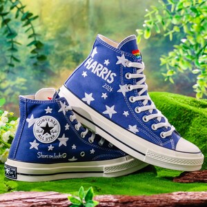 Embroidered Converse, Embroidered Star Converse, Shoes Embroidery Stars, Custom Converse Men, Custom Shoes Embroidered Stars Sneakers Gift