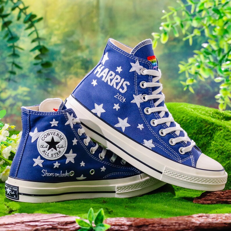 Embroidered Converse, Embroidered Star Converse, Shoes Embroidery Stars, Custom Converse Men, Custom Shoes Embroidered Stars Sneakers Gift