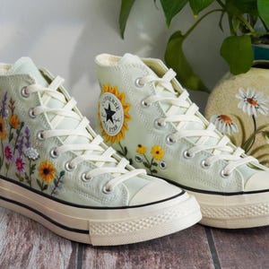Custom Converse Chuck Taylor Embroidered Garden Flowers, Sunflower Embroidered Converse, Garden Sunflowers Embroidered Sneaker, Gift For Her