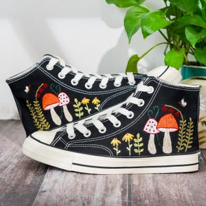 Embroidered Converse Mushroom, Butterfly, Converse Embroidery Mushroom, Custom Shoes Embroidered Butterfly, Mushrooms Sneakers, Gift for Her