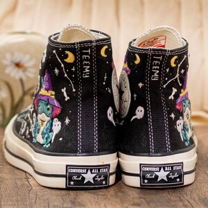 Frog Witch Embroidered Sneakers, Gothic Spooky Cute Converse Halloween Aesthetic