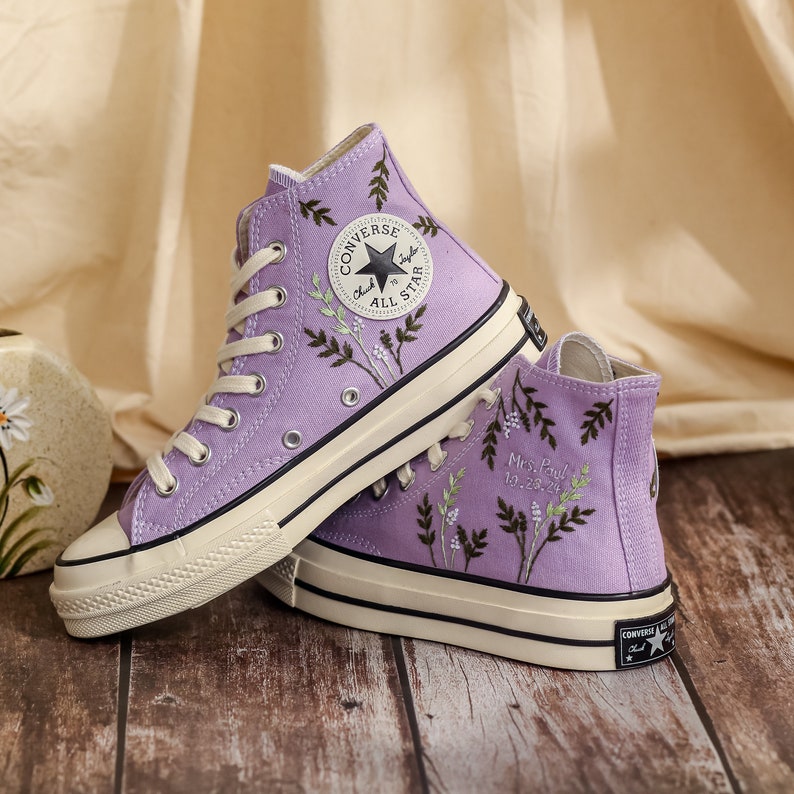 Custom Converse Embroidery Flowers, Wedding Converse Embroidered Floral, Bridal Sneakers Embroidered Flowers, Anniversary Gifts for Her