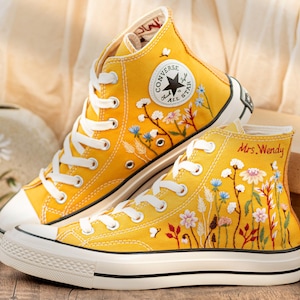 Custom Embroidered Converse: Garden Flower & Name Design