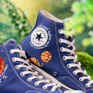 Custom Embroidered Converse, Basketball Embroidered Shoes, Converse Embroidery Sport, Basketball Player Gifts, Anniversary Gifts
