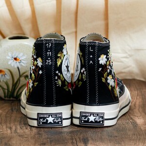 Custom Embroidered Converse Chuck Taylor High Tops, Black Converse Embroidery With Mushrooms & Floral, Custom Shoes Mystical, Birthday Gift