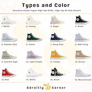 types and color, converse chuck taylor high tops 1970s, all star classic