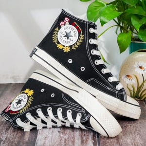 Embroidered Converse Mushroom, Butterfly, Converse Embroidery Mushroom, Custom Shoes Embroidered Butterfly, Mushrooms Sneakers, Gift for Her